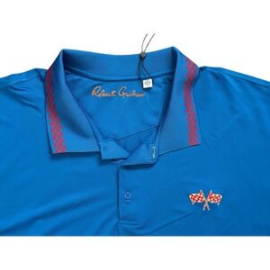 Robert Graham Men's Performance‎ Golf Racing Flags Cobalt Blue Polo Shirt Sz 4XL